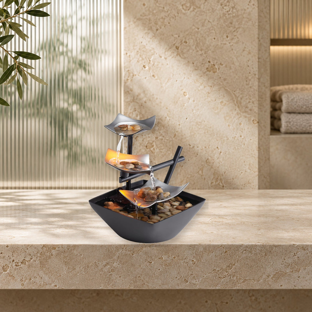 HoMedics Three-Tier Tabletop Water Fountain With River Rocks