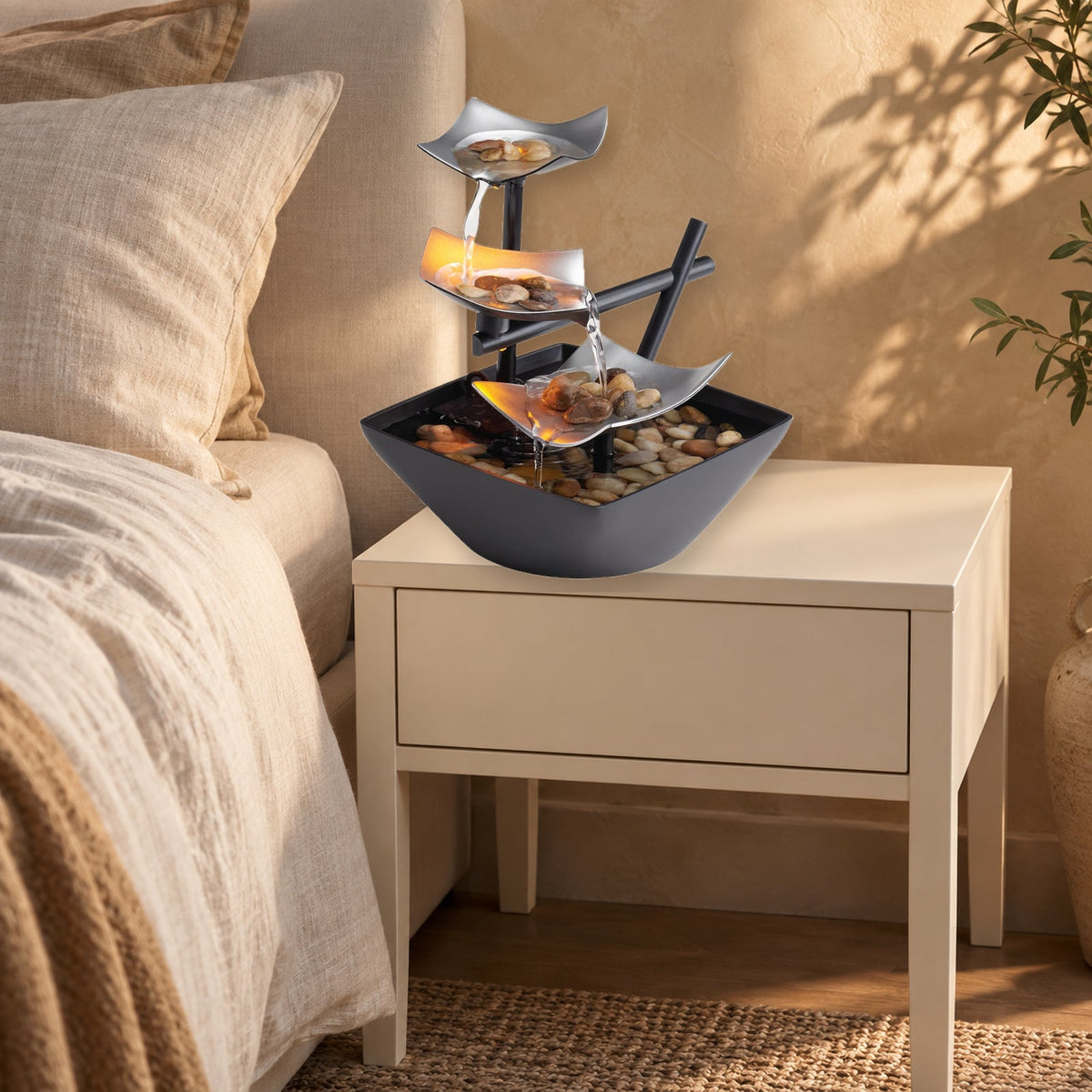 HoMedics Three-Tier Tabletop Water Fountain With River Rocks