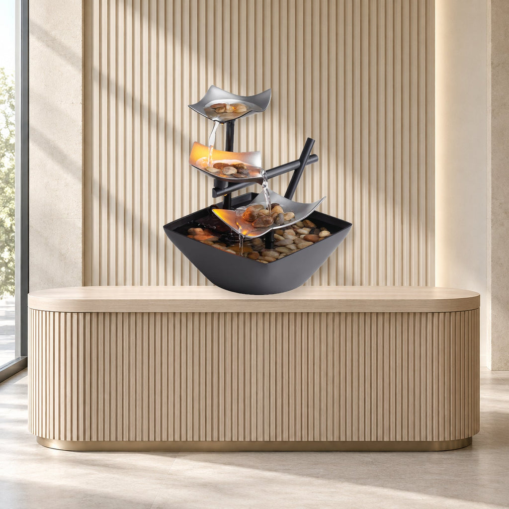 HoMedics Three-Tier Tabletop Water Fountain With River Rocks