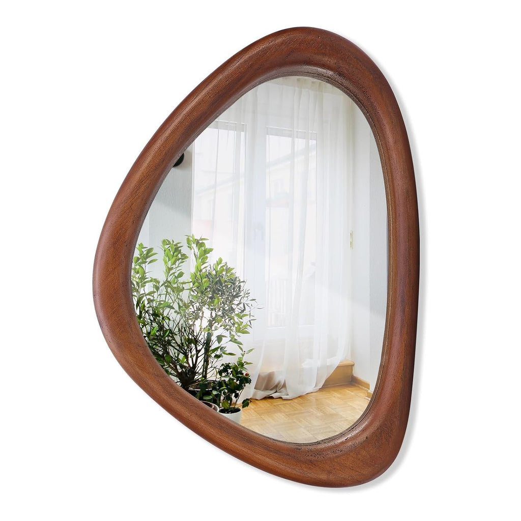 Asymmetrical Wooden Wall Mirror for Modern Home Decor