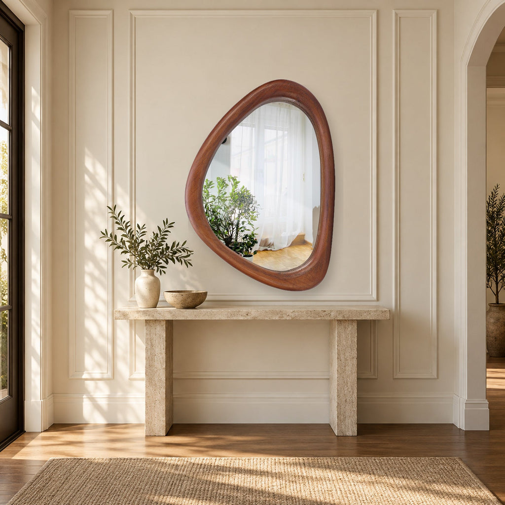 Asymmetrical Wooden Wall Mirror for Modern Home Decor