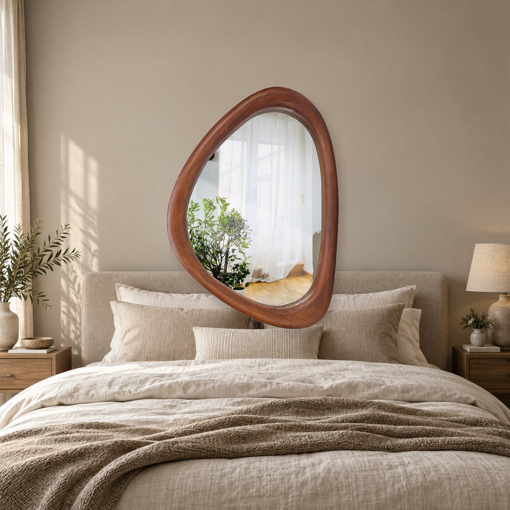 Asymmetrical Wooden Wall Mirror for Modern Home Decor