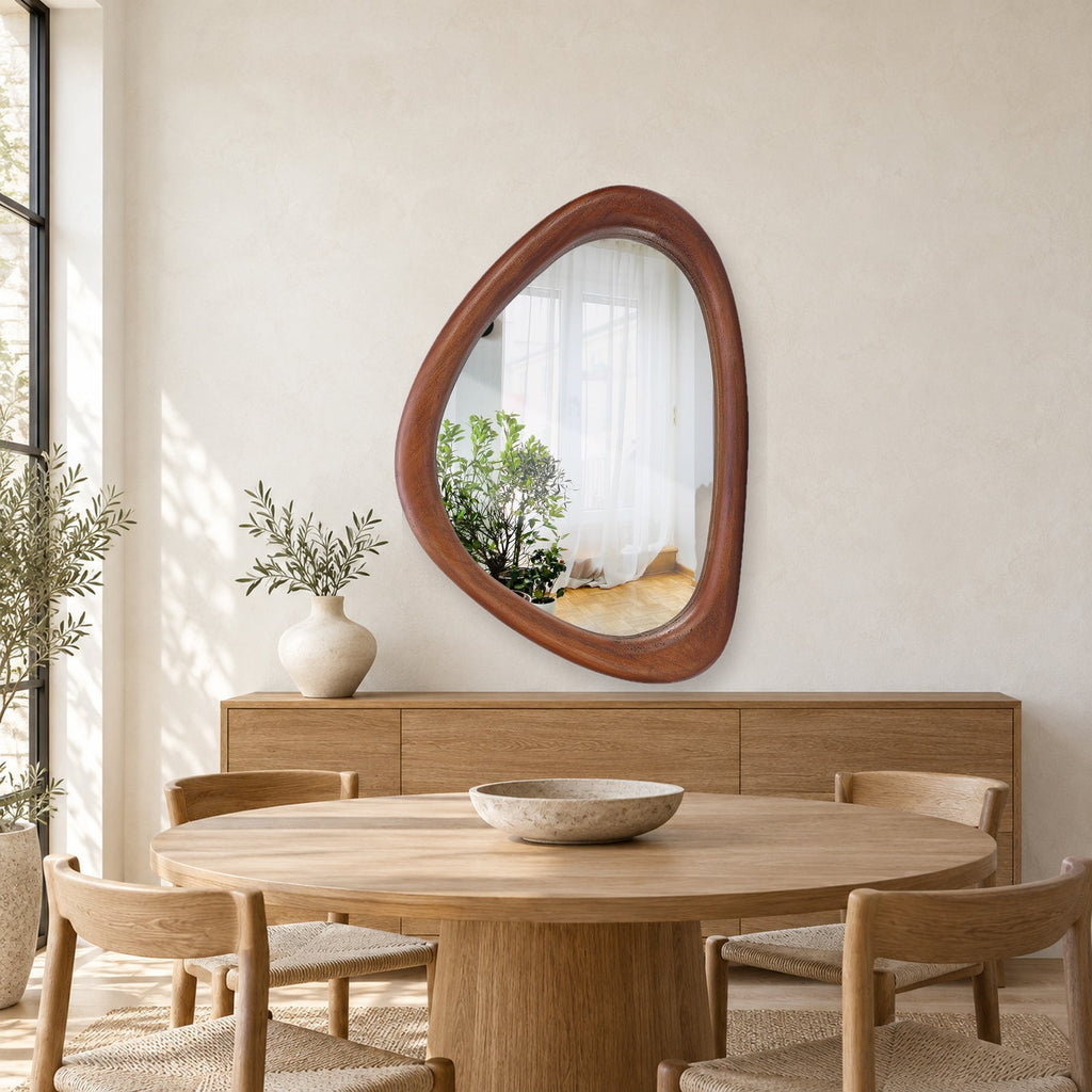 Asymmetrical Wooden Wall Mirror for Modern Home Decor