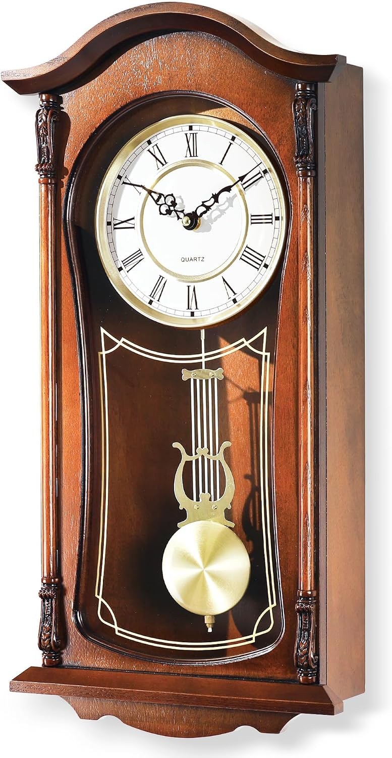 22-Inch Vintage Wooden Pendulum Wall Clock With Chime