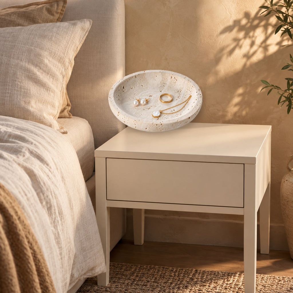 Natural Travertine Round Jewelry Dish and Trinket Tray