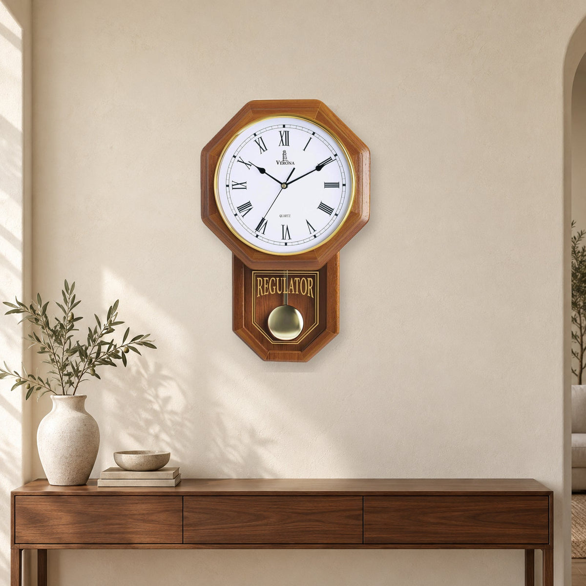 Wooden Schoolhouse Pendulum Wall Clock With Quiet Movement