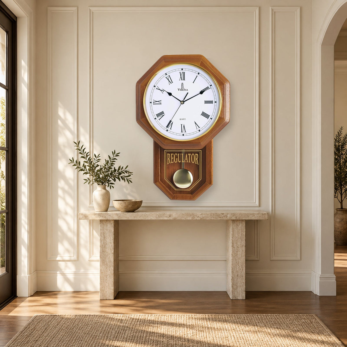 Wooden Schoolhouse Pendulum Wall Clock With Quiet Movement