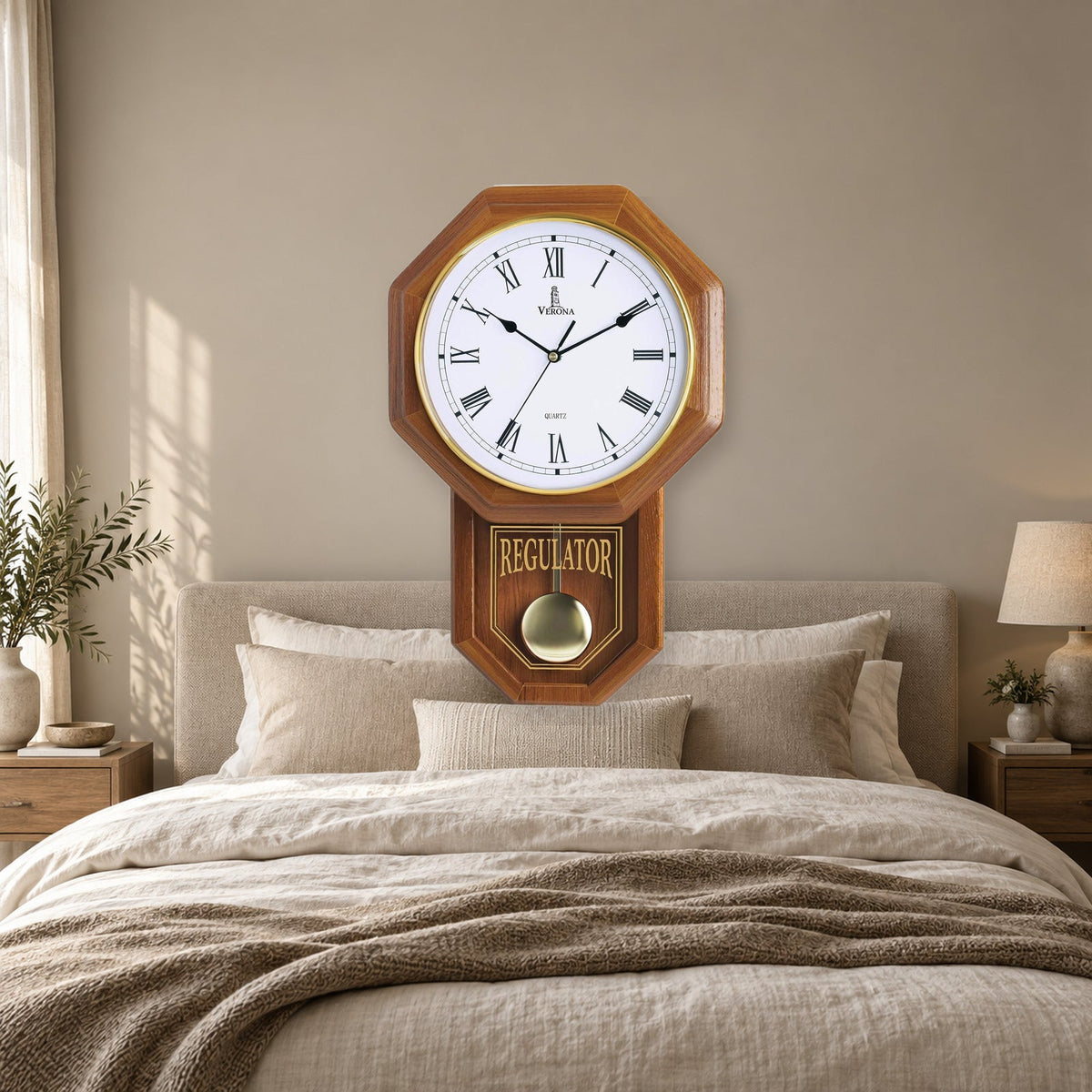 Wooden Schoolhouse Pendulum Wall Clock With Quiet Movement