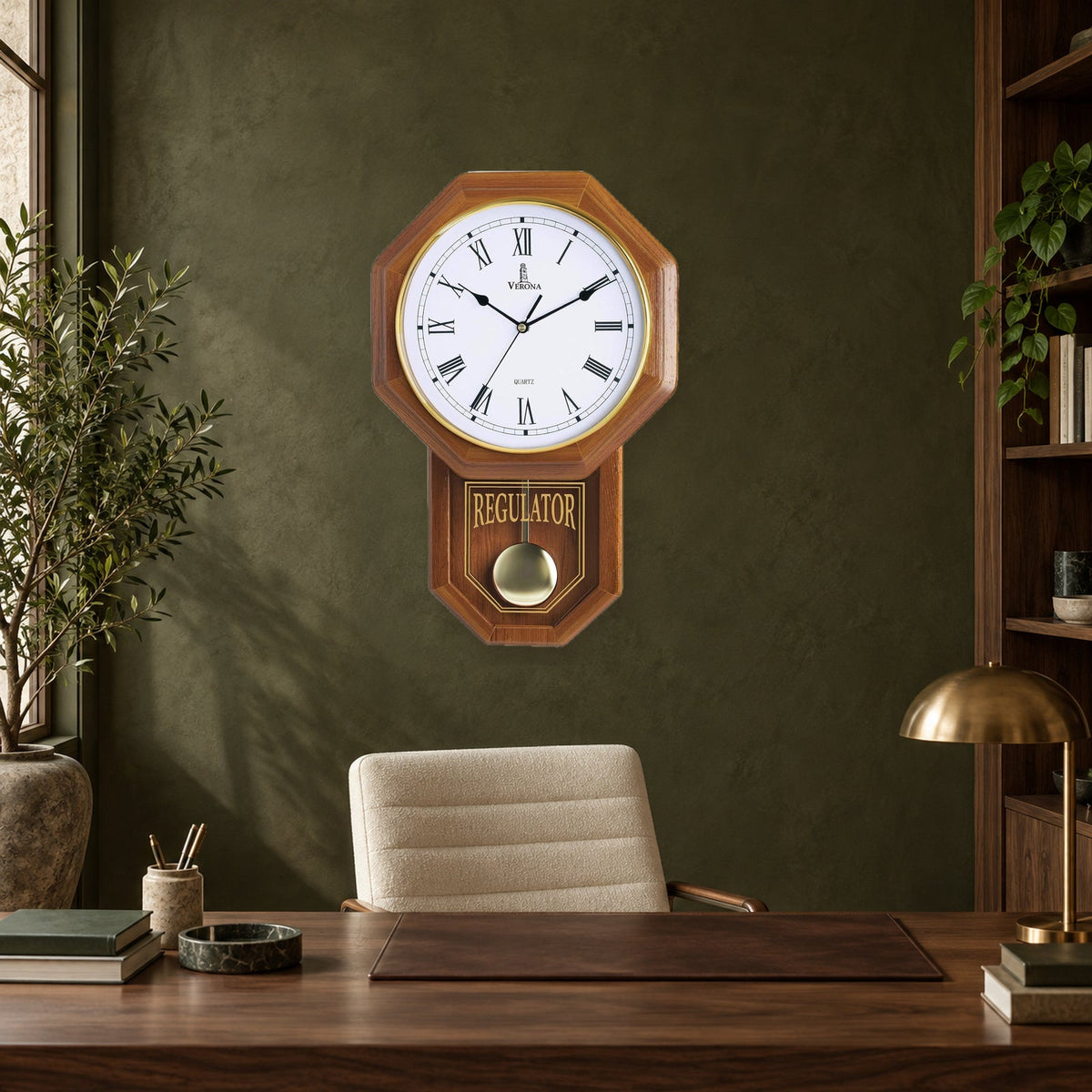 Wooden Schoolhouse Pendulum Wall Clock With Quiet Movement