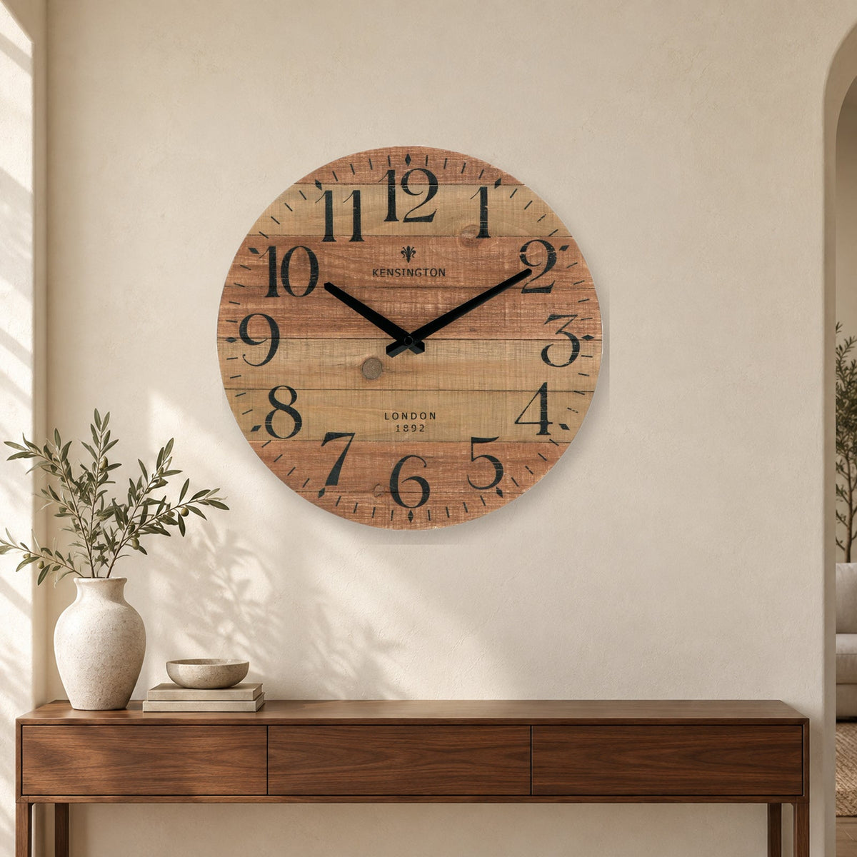 12-Inch Rustic Solid Wood Silent Farmhouse Wall Clock