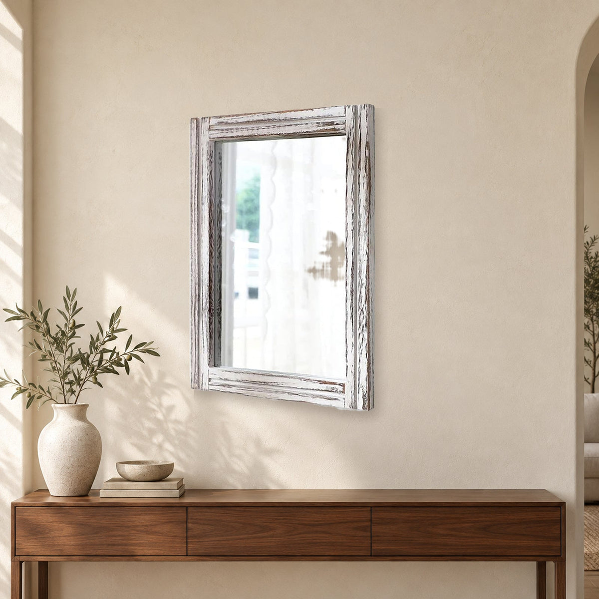 Rustic Rectangular Wood Framed Farmhouse Wall Mirror