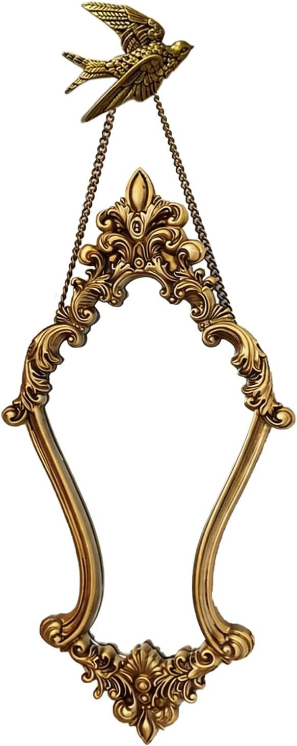 Antique Gold Baroque Wall Mirror With Hanging Chain