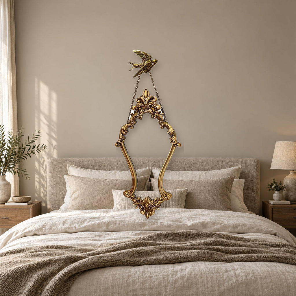 Antique Gold Baroque Wall Mirror With Hanging Chain