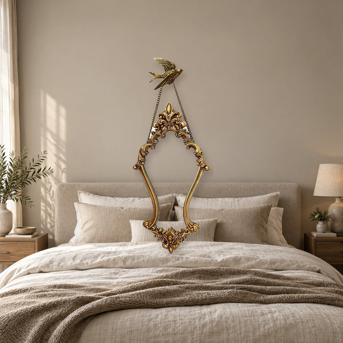 Antique Gold Baroque Wall Mirror With Hanging Chain