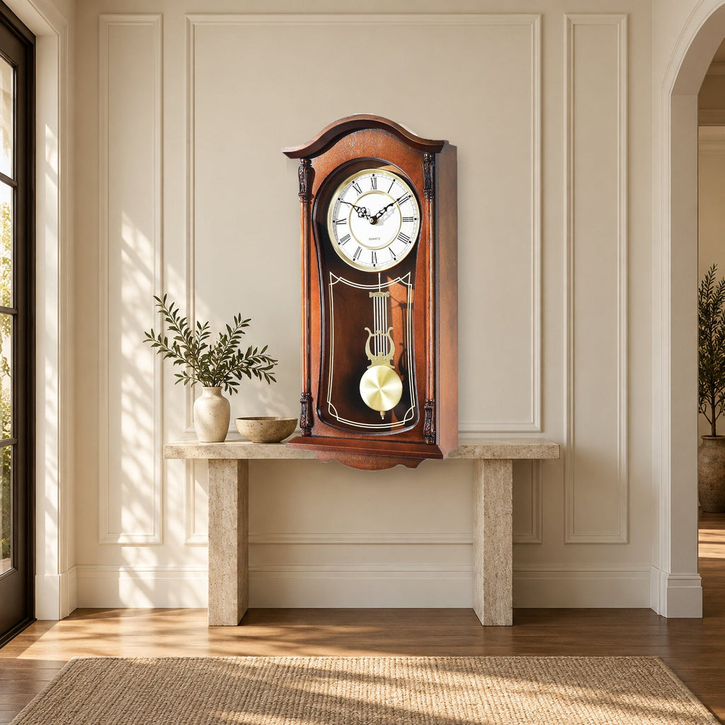 22-Inch Vintage Wooden Pendulum Wall Clock With Chime