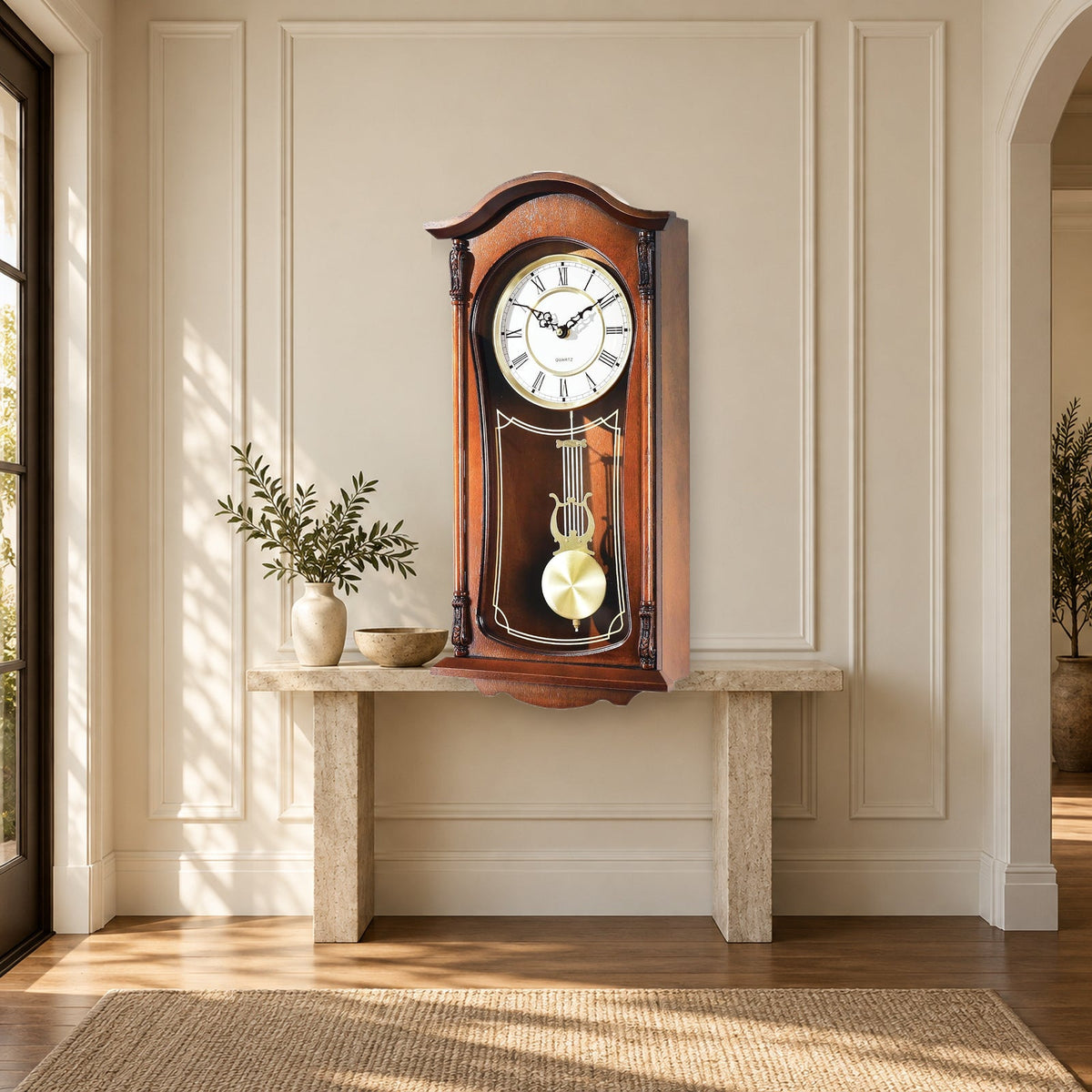 22-Inch Vintage Wooden Pendulum Wall Clock With Chime