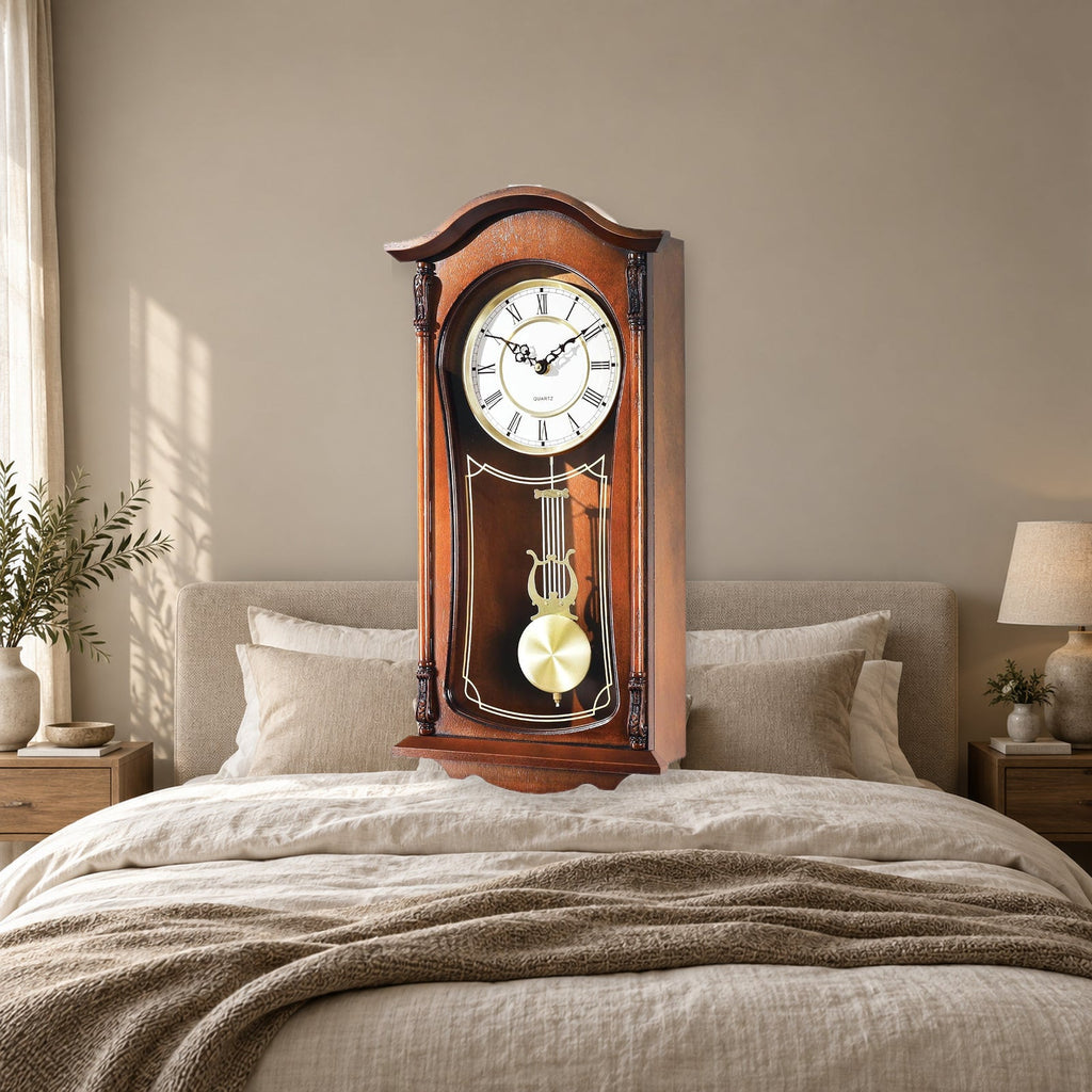 22-Inch Vintage Wooden Pendulum Wall Clock With Chime
