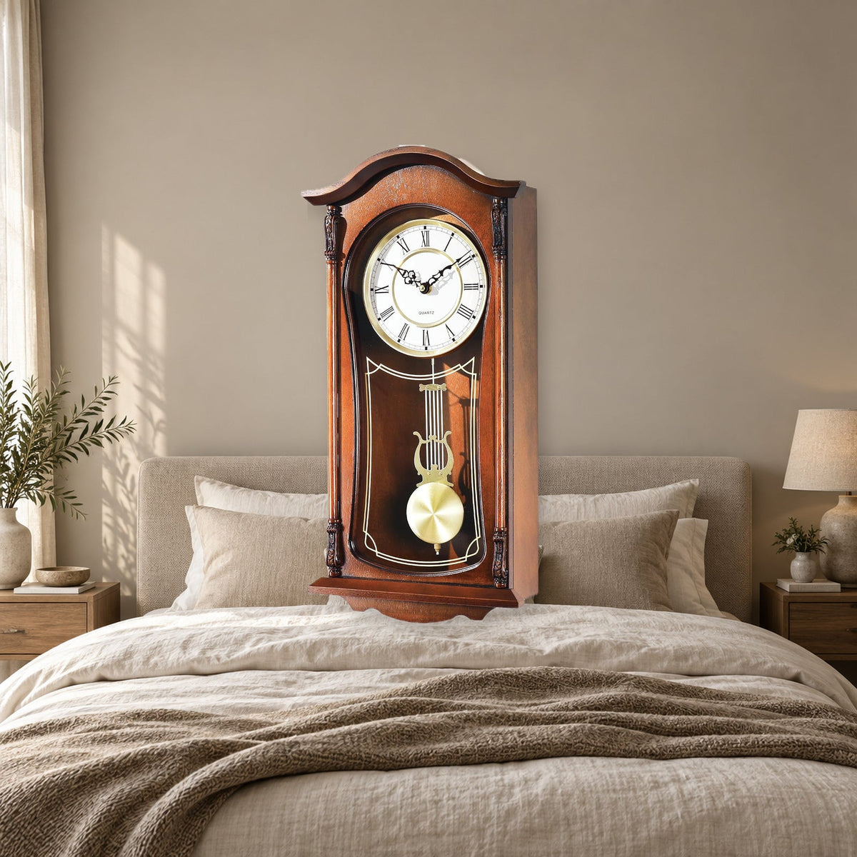22-Inch Vintage Wooden Pendulum Wall Clock With Chime