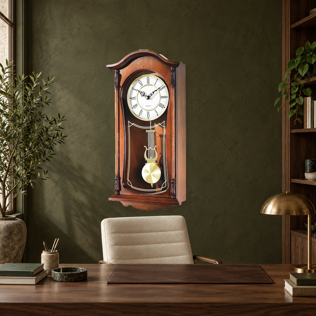 22-Inch Vintage Wooden Pendulum Wall Clock With Chime