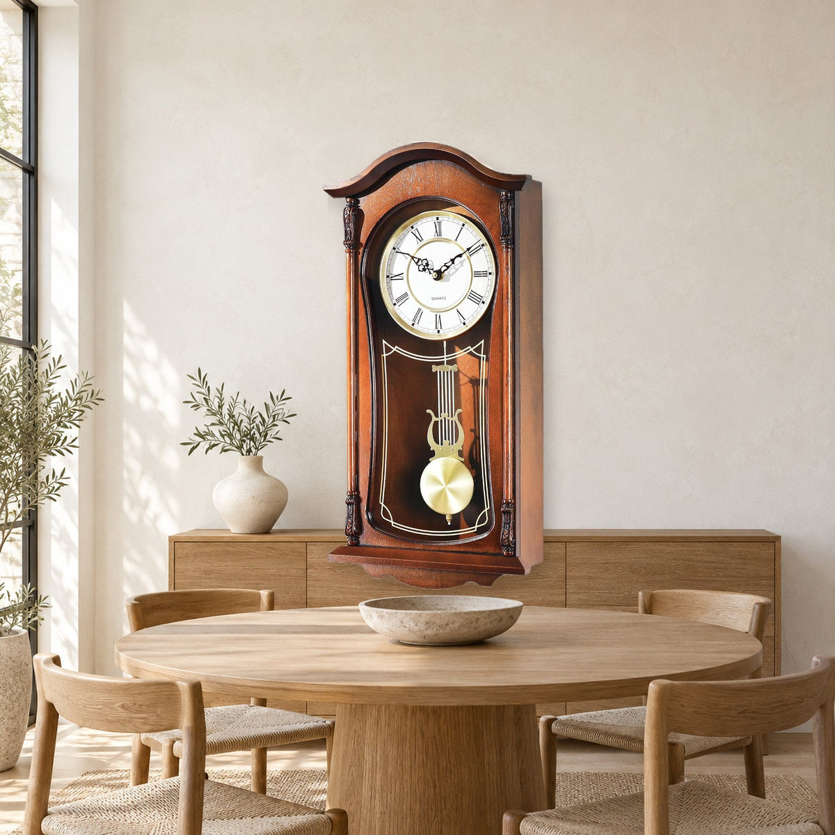 22-Inch Vintage Wooden Pendulum Wall Clock With Chime