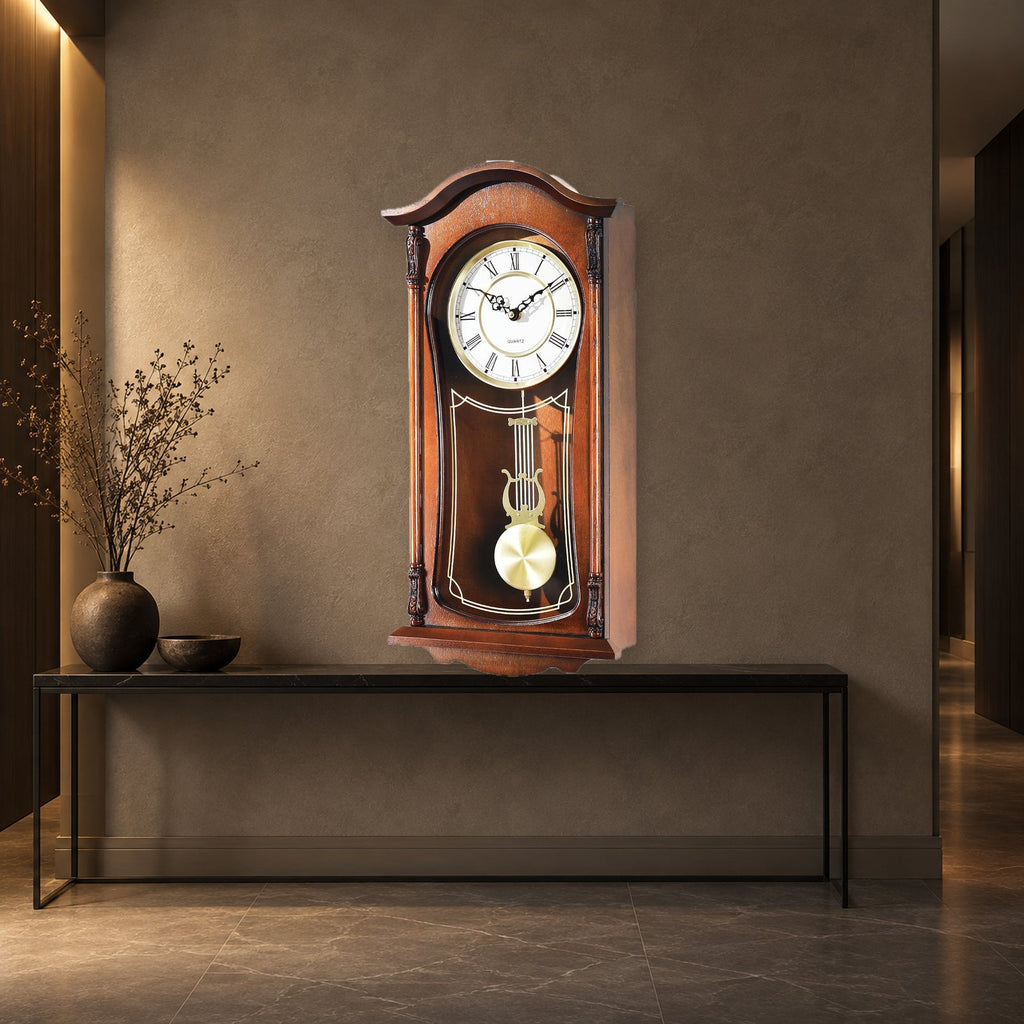 22-Inch Vintage Wooden Pendulum Wall Clock With Chime
