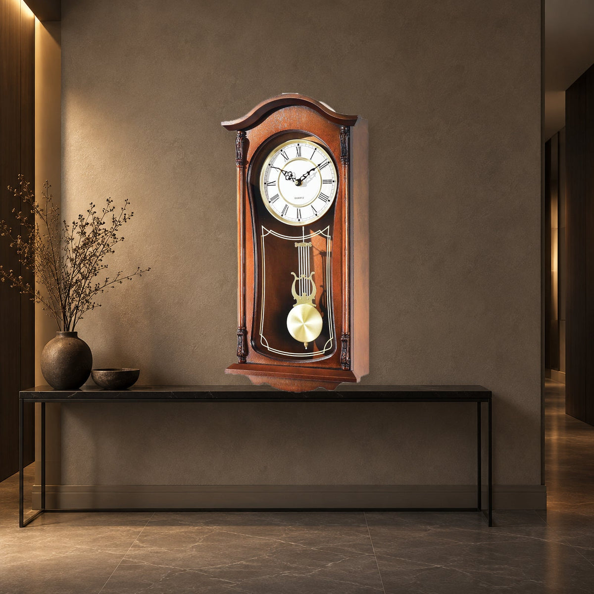 22-Inch Vintage Wooden Pendulum Wall Clock With Chime