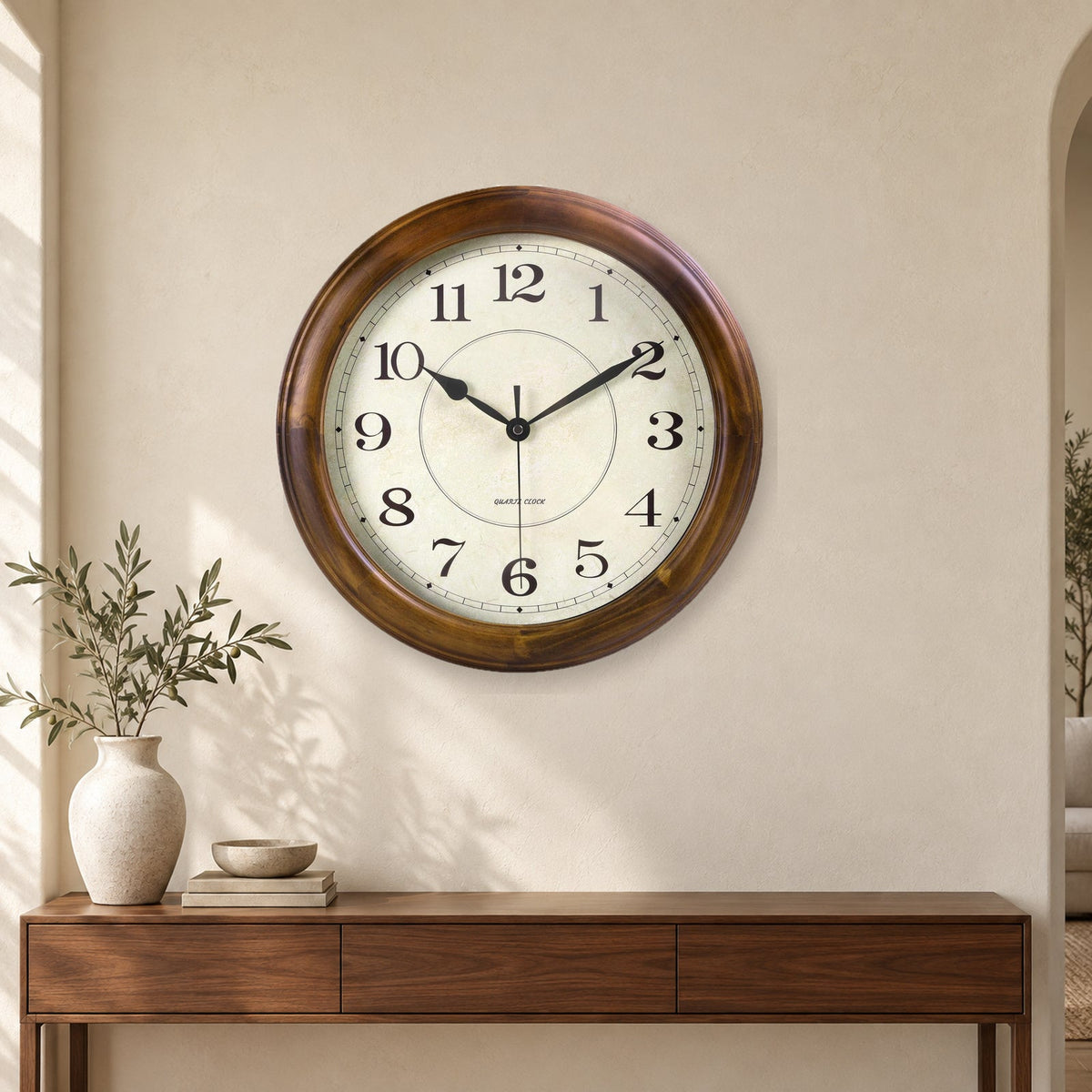14-Inch Silent Wooden Wall Clock With Retro Design