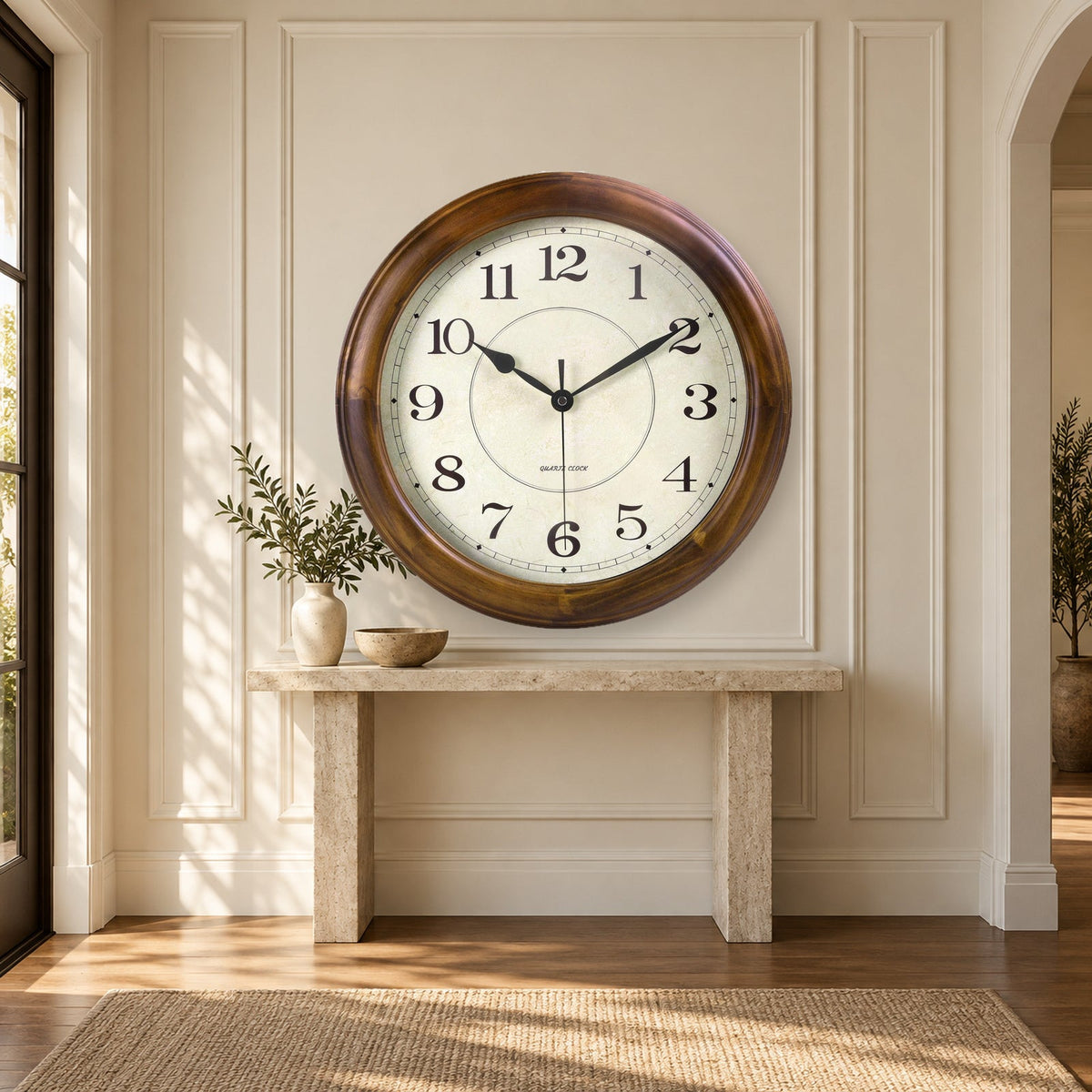 14-Inch Silent Wooden Wall Clock With Retro Design