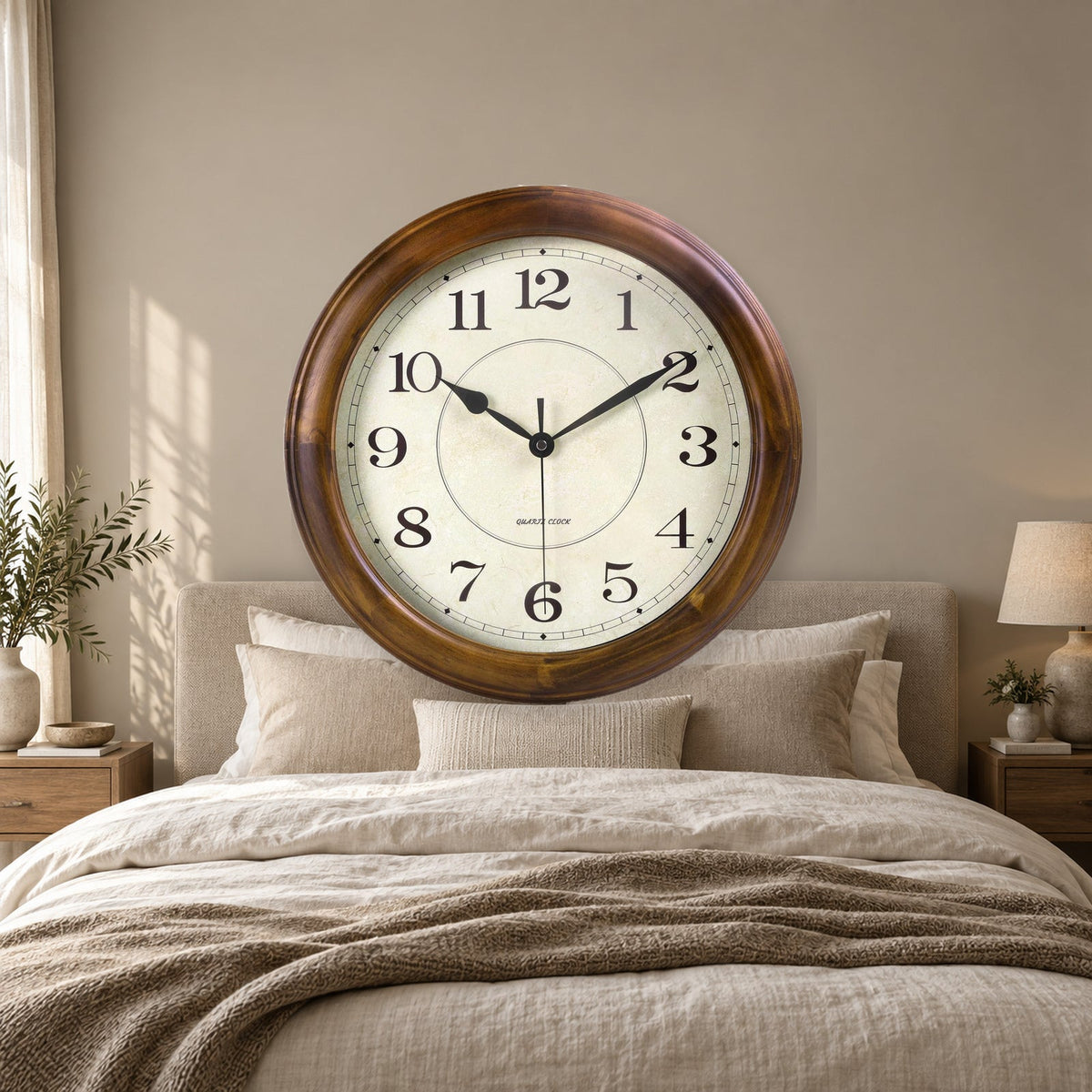 14-Inch Silent Wooden Wall Clock With Retro Design