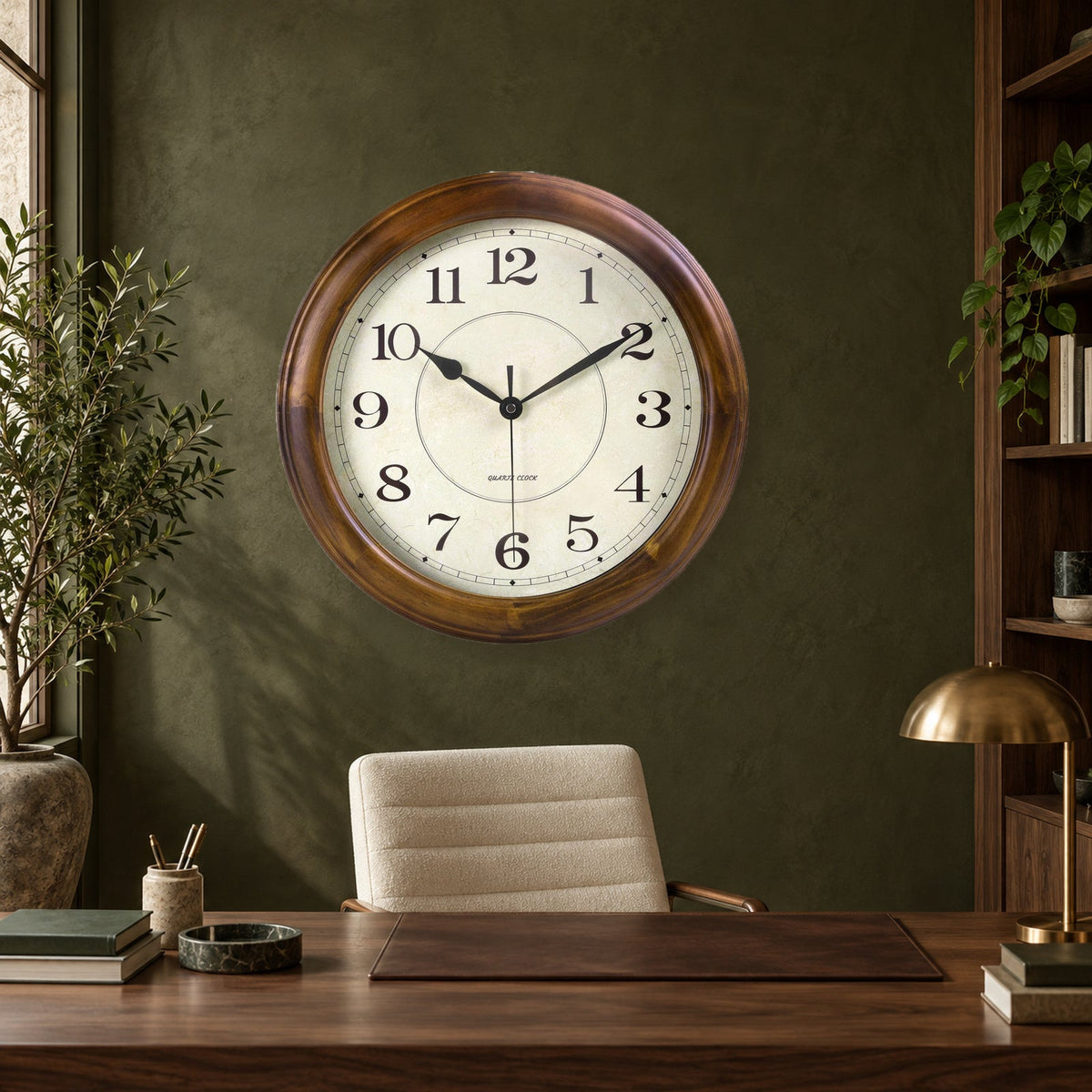 14-Inch Silent Wooden Wall Clock With Retro Design