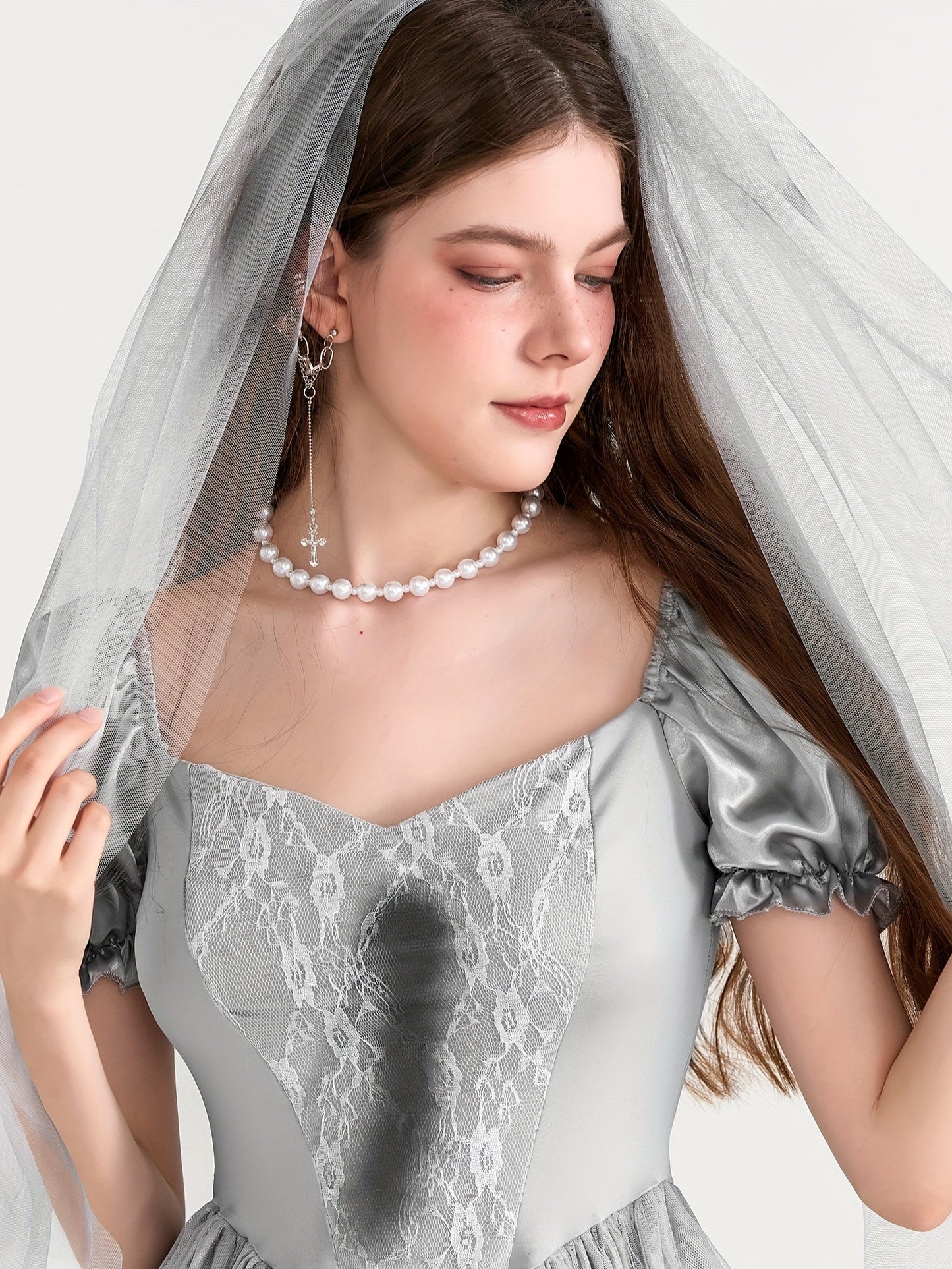 Women Gothic Puff Sleeve Halloween Corpse Bride Costume Dress | Mini