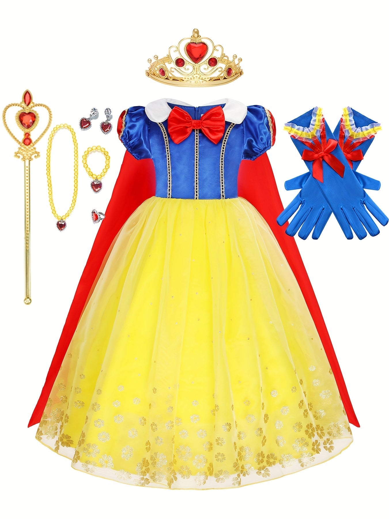 Girls Halloween Princes Snow Costume Dress | Puffy Sleeves Maxi