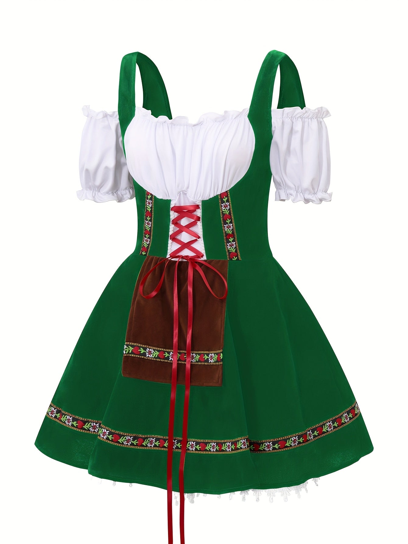Women Plus Size Bavarian Halloween Costume Dress | Puff Sleeve Mini