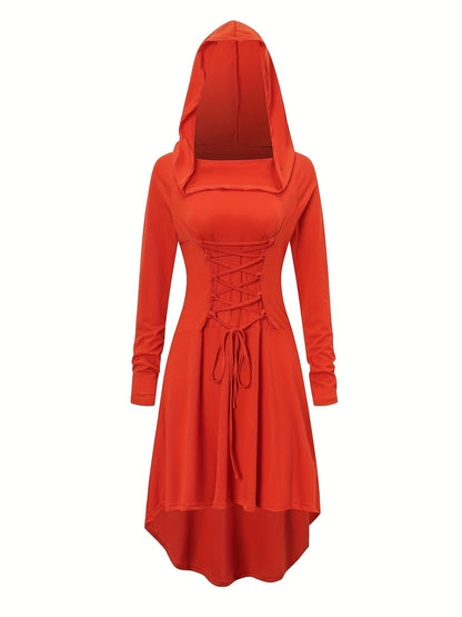 Women’s Medieval Lace Up Halloween Movie Costume Dress | Hooded Long Sleeve