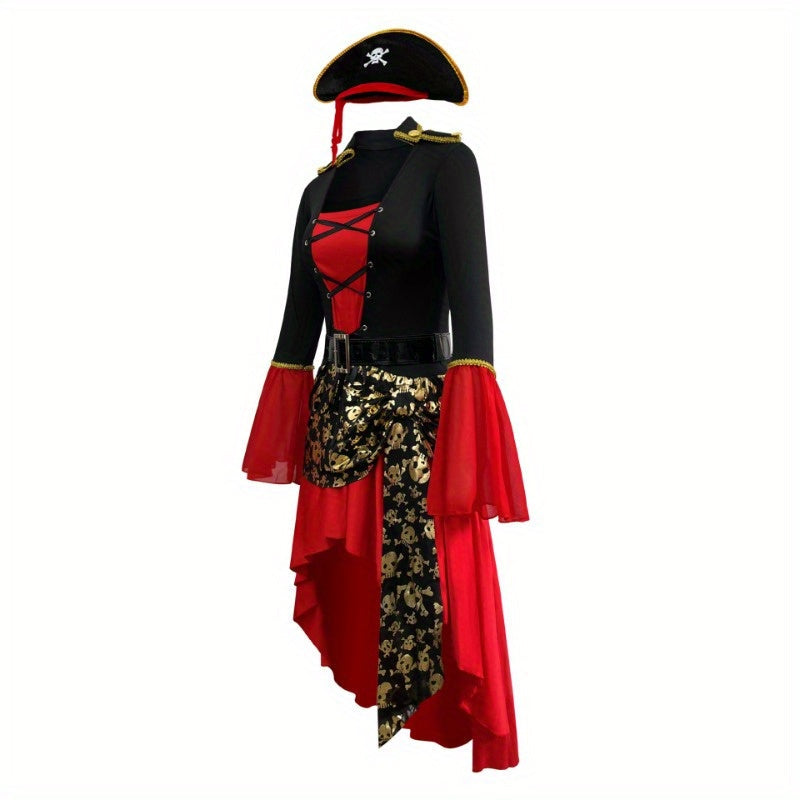 Women Pirate Lace-Up Halloween Costume Dress | Long Sleeve Asymmetrical