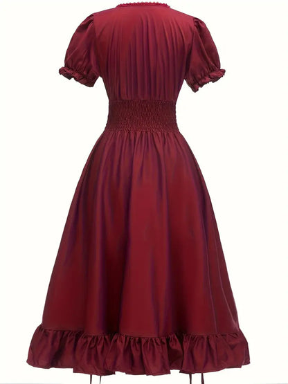 Women's Vintage Puff Sleeve Halloween Costume Dress | Ruffle Maxi