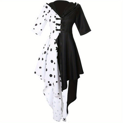 Women’s Hooded Halloween Movie Costume Dress | Asymmetrical Dalmatian