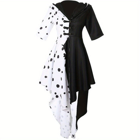 Women’s Hooded Halloween Movie Costume Dress | Asymmetrical Dalmatian