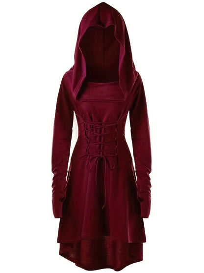 Women’s Gothic Lace Up Halloween Movie Costume Dress | Hooded Long Sleeve