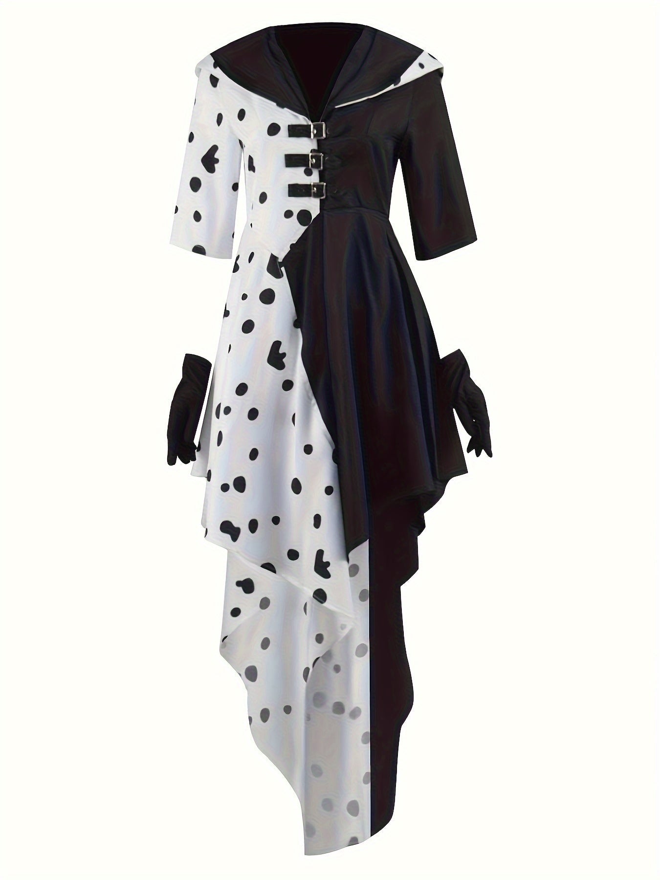 Women’s Hooded Dalmatian Halloween Movie Costume Dress | Asymmetrical High Low