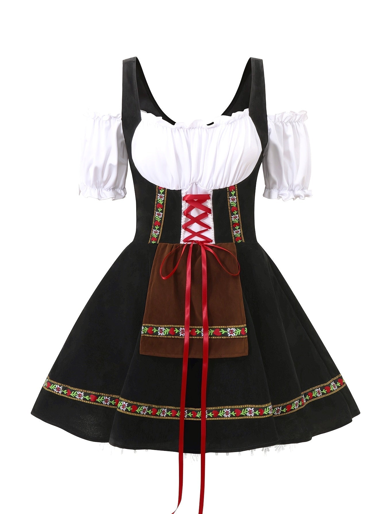 Women Plus Size Bavarian Halloween Costume Dress | Puff Sleeve Mini