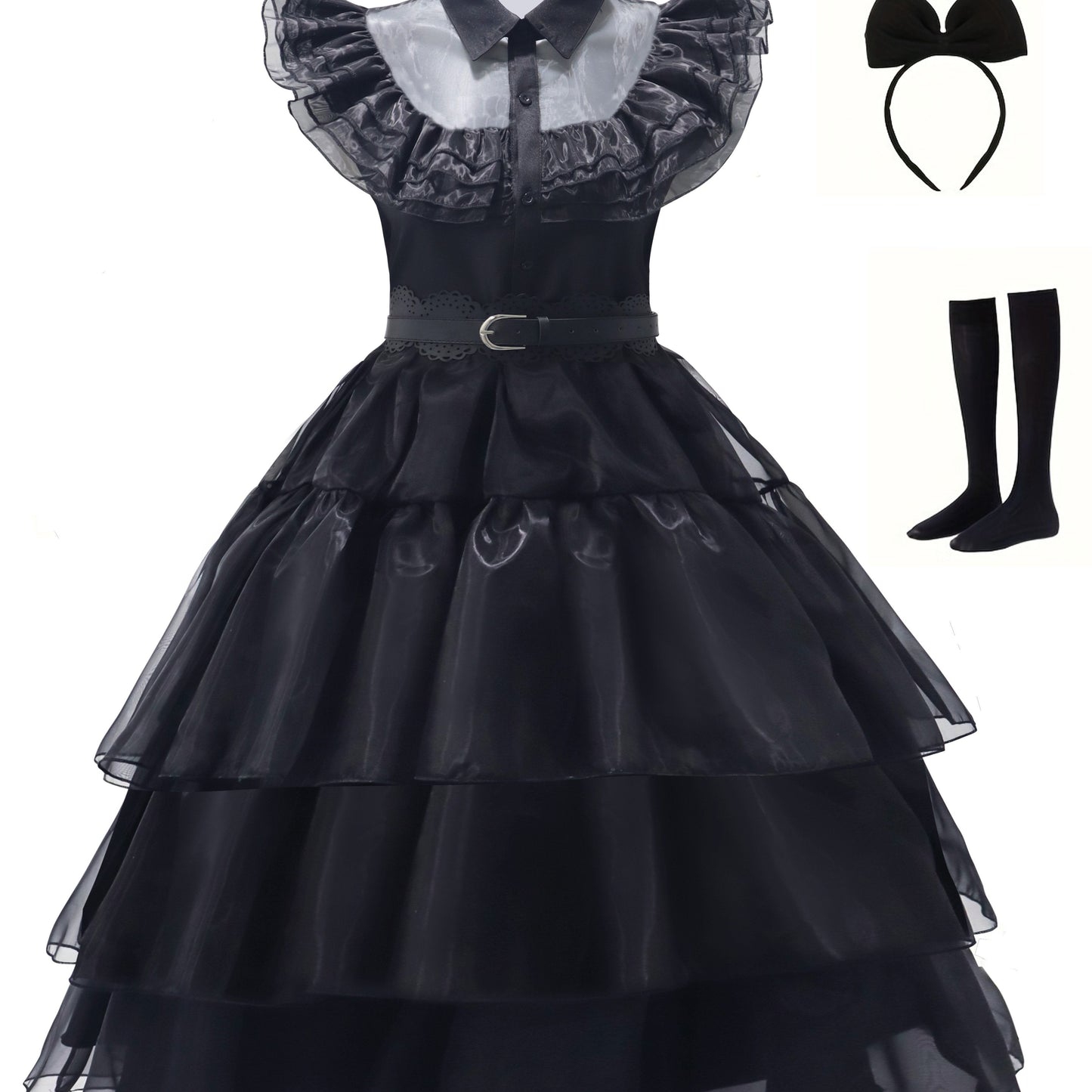 Women’s Gothic Ruffle Halloween Movie Costume Dress | Layered Midi Set