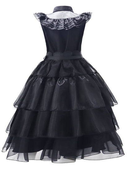 Women’s Gothic Ruffle Halloween Movie Costume Dress | Layered Midi Set