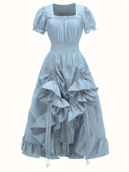 Women's Vintage Puff Sleeve Halloween Costume Dress | Ruffle Maxi