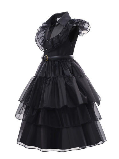 Girls’ Ruffled Gothic Halloween Costume Dress | Tiered Mini