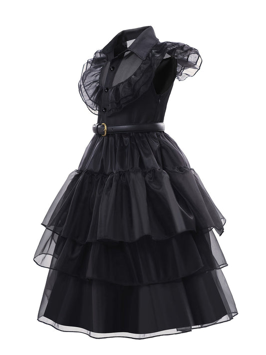 Girls’ Ruffled Gothic Halloween Costume Dress | Tiered Mini