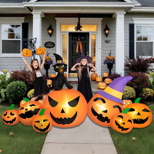 8FT Halloween Inflatable Pumpkin with Black Cat And LED Lights