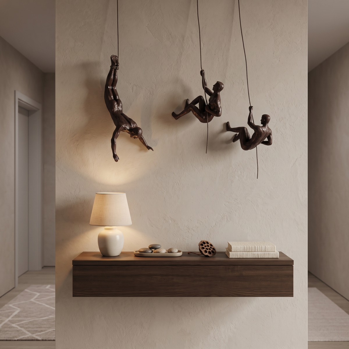 Climbing Figure Resin Wall Sculpture – Hand-Finished Art Figure