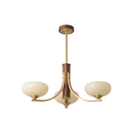 Three-Arm Walnut & Brass Chandelier with Beige Glass Shades