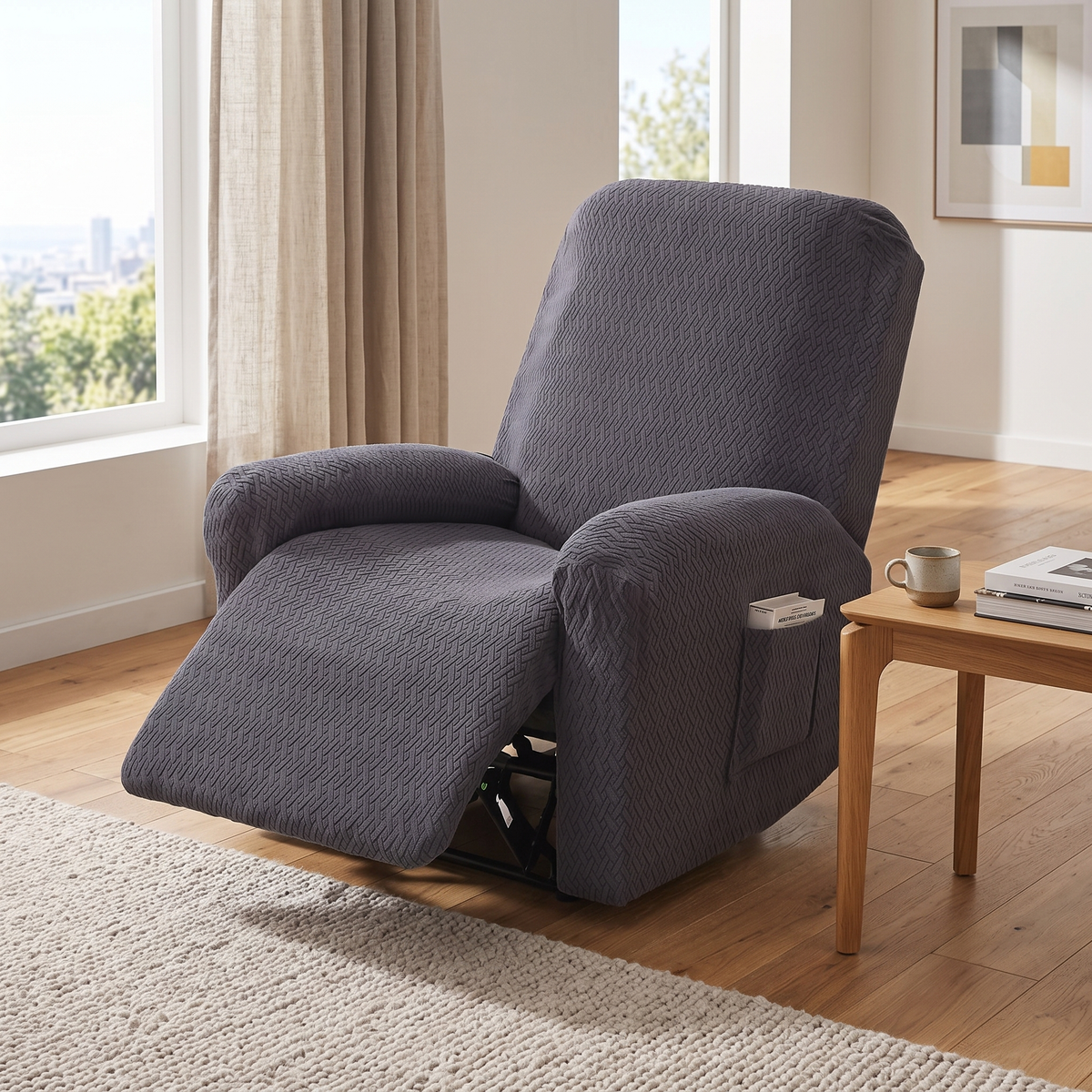 Stretch Recliner Slipcover with Side Pocket – Fitted Washable Chair Cover